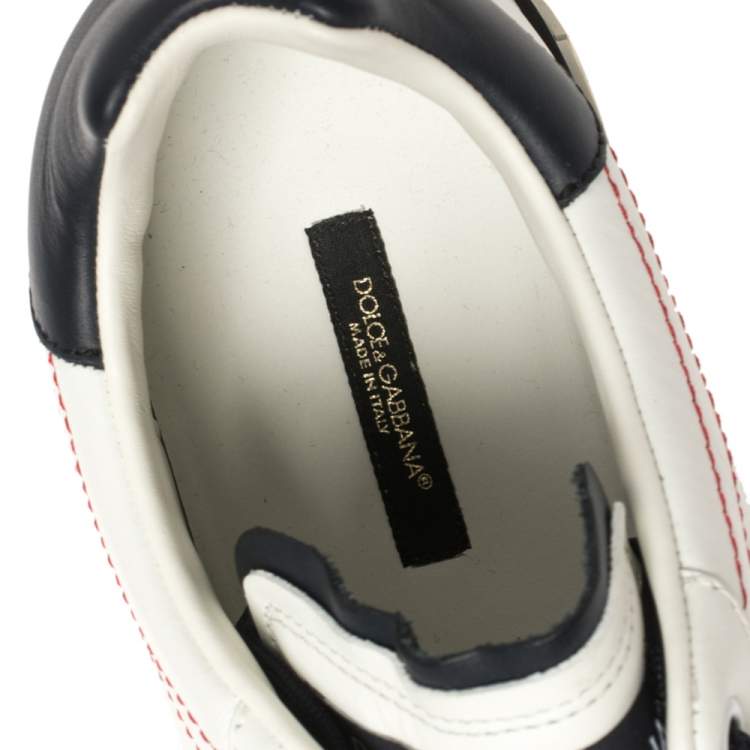 Pre Owned Dolce and Gabbana White/Black Leather Portofino Lace-Up Sneakers Size 42.5