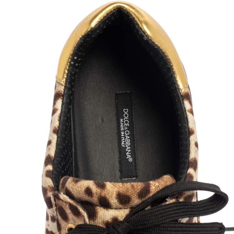 Pre Owned Dolce and Gabbana Brown Leopard Print Canvas Sneakers Size 45