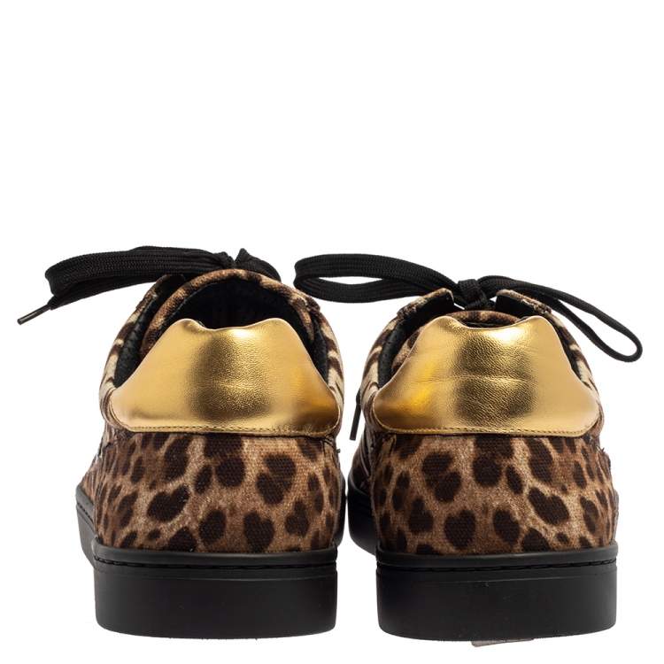 Pre Owned Dolce and Gabbana Brown Leopard Print Canvas Sneakers Size 45