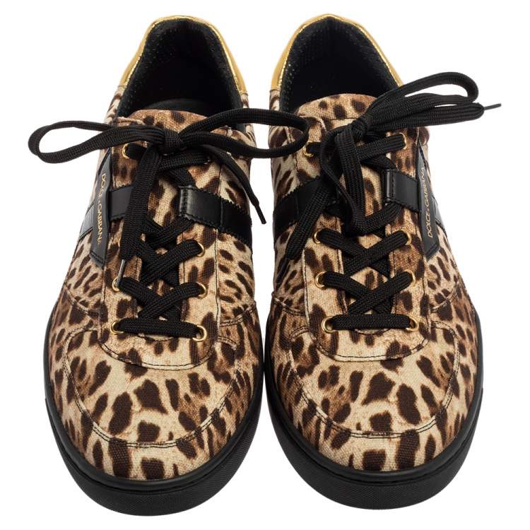 Pre Owned Dolce and Gabbana Brown Leopard Print Canvas Sneakers Size 45