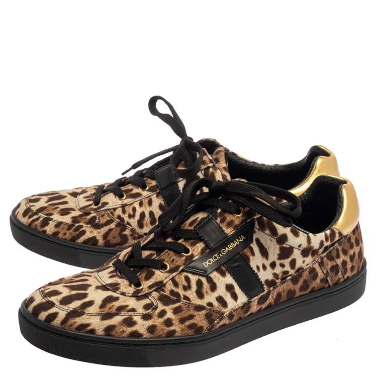 Pre Owned Dolce and Gabbana Brown Leopard Print Canvas Sneakers Size 45