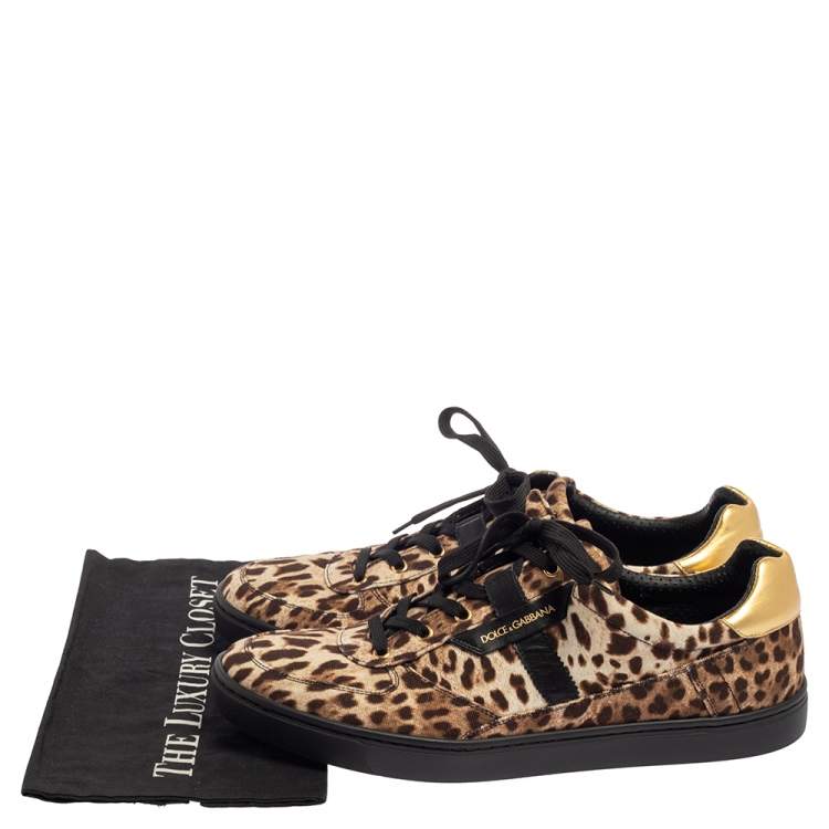 Pre Owned Dolce and Gabbana Brown Leopard Print Canvas Sneakers Size 45