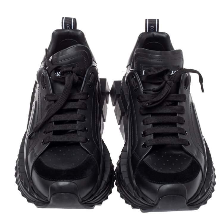 مملوكة مسبقًا Dolce & Gabbana Black Leather and Suede Super King Sneakers Size 44.5