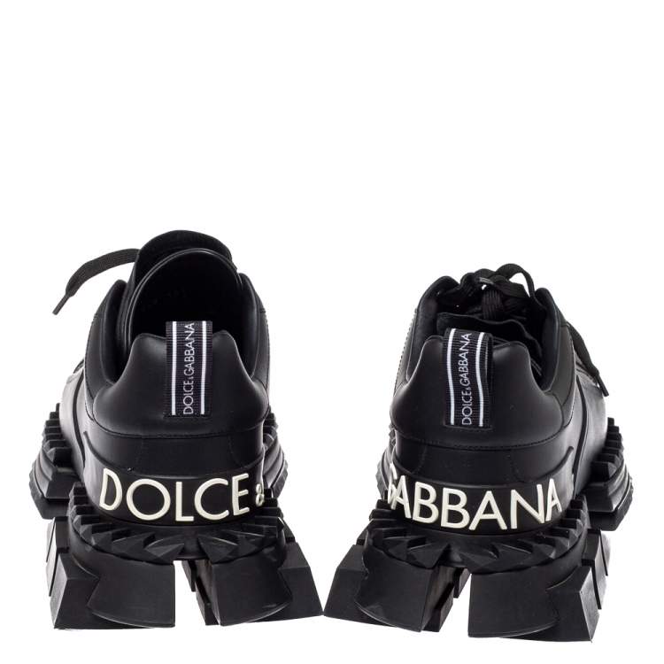مملوكة مسبقًا Dolce & Gabbana Black Leather and Suede Super King Sneakers Size 44.5