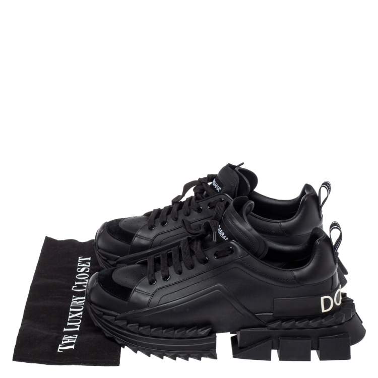 مملوكة مسبقًا Dolce & Gabbana Black Leather and Suede Super King Sneakers Size 44.5