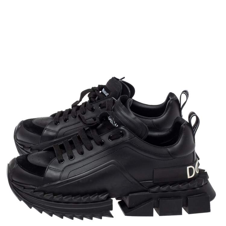 مملوكة مسبقًا Dolce & Gabbana Black Leather and Suede Super King Sneakers Size 44.5