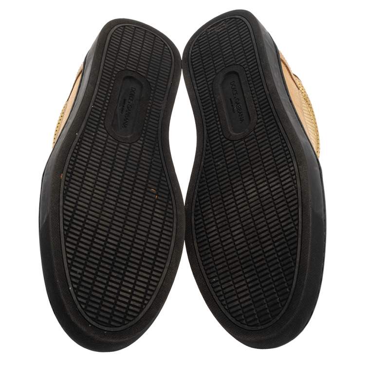 Pre Owned Dolce and Gabbana Metallic Gold Perforated Leather Sneakers Size 44