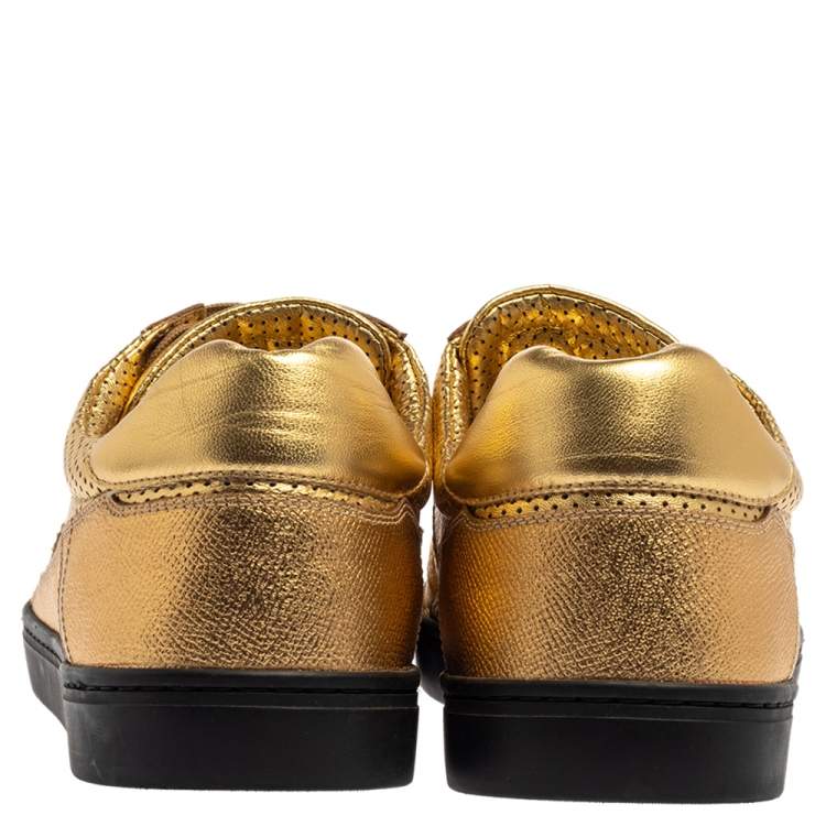 Pre Owned Dolce and Gabbana Metallic Gold Perforated Leather Sneakers Size 44
