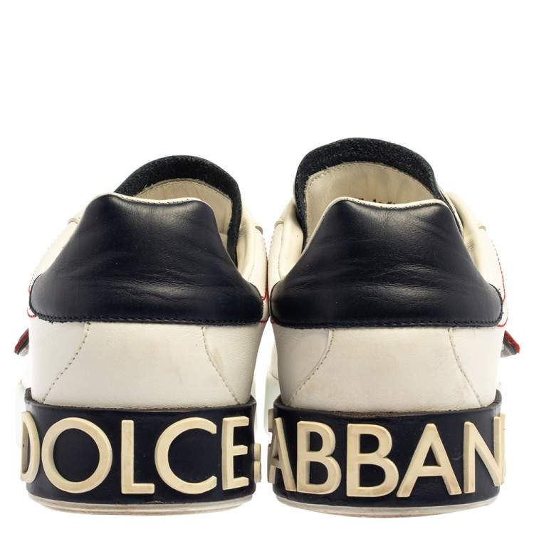 Pre Owned Dolce & Gabbana White/Brown Leather Logo Velcro Strap Sneakers Size 40