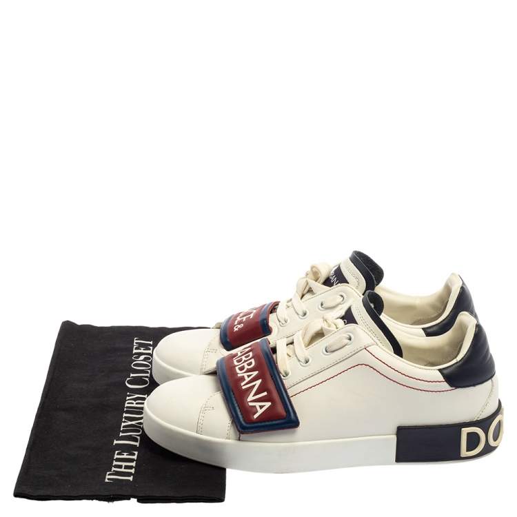 Pre Owned Dolce & Gabbana White/Brown Leather Logo Velcro Strap Sneakers Size 40