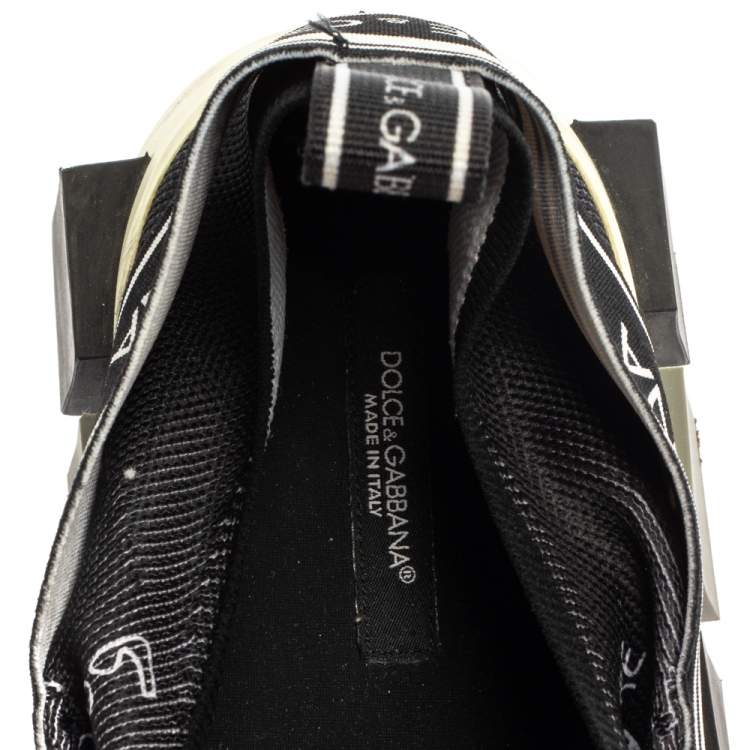 مملوكة مسبقًا Dolce & Gabbana Black Knit Fabric Sorrento Graffiti Print Sneakers Size 41