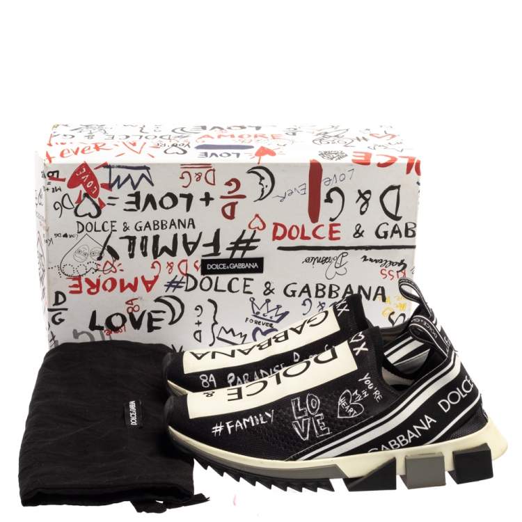 مملوكة مسبقًا Dolce & Gabbana Black Knit Fabric Sorrento Graffiti Print Sneakers Size 41