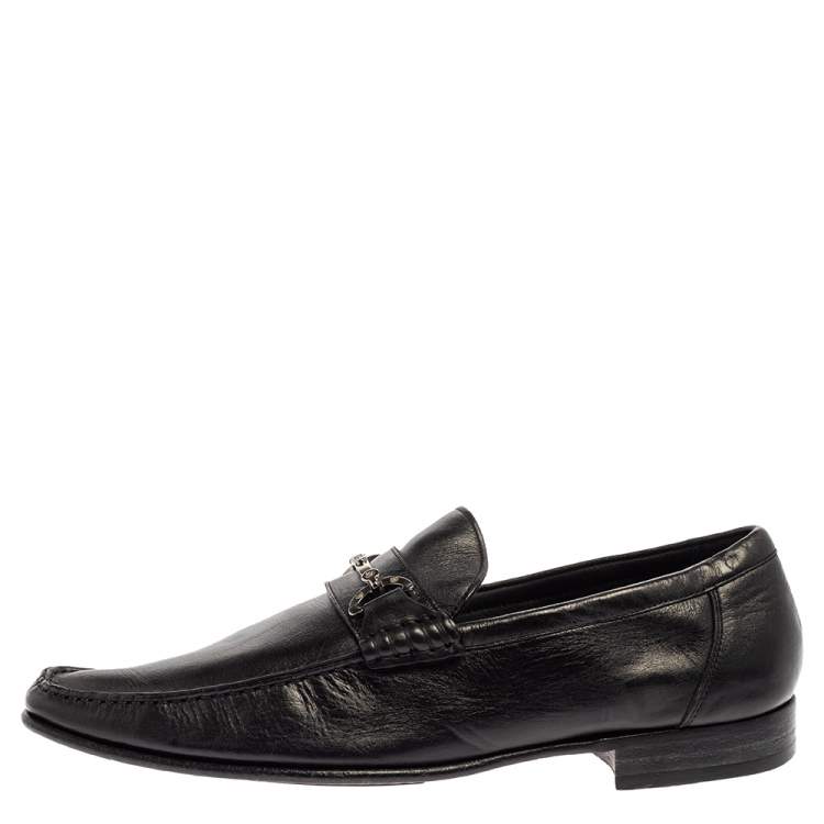 Pre Owned Dolce and Gabanna Black Leather Bit Slip On Loafers Size 42