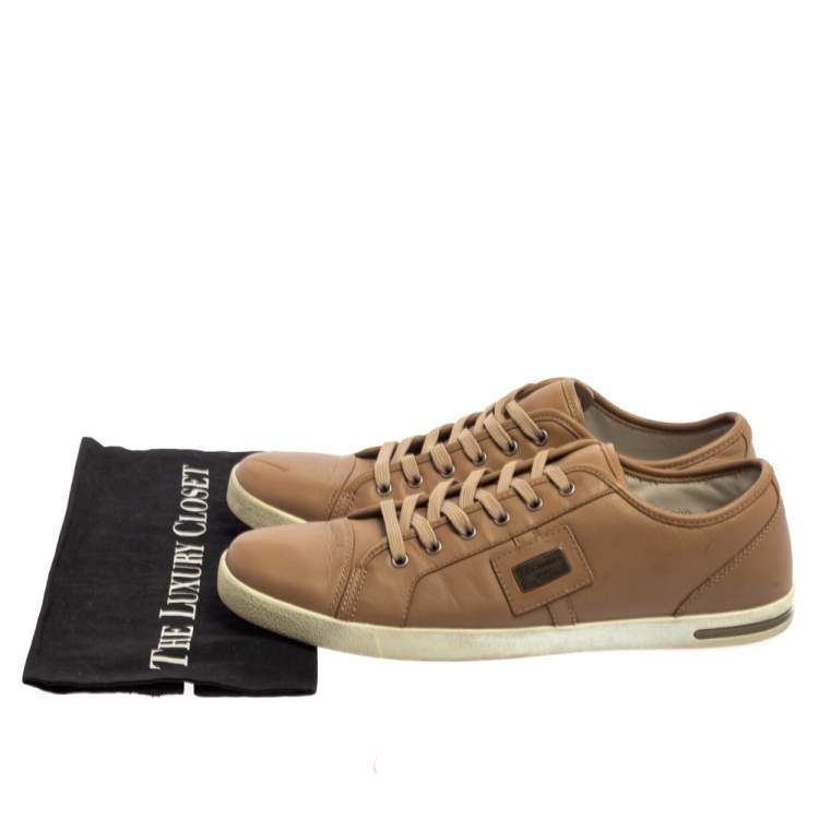 Pre Owned Dolce & Gabbana Beige Leather Cap Toe Low Top Sneakers Size 45