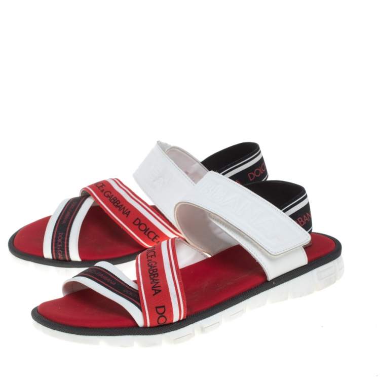 Pre Owned Dolce And Gabbana Multicolor Canvas And Leather Velcro  Sandals Size 37