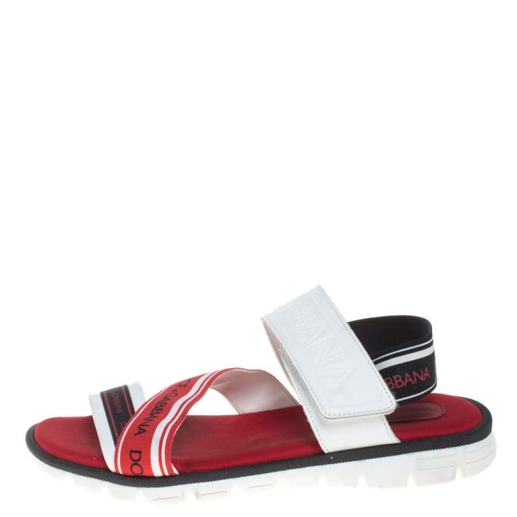 Pre Owned Dolce And Gabbana Multicolor Canvas And Leather Velcro  Sandals Size 37