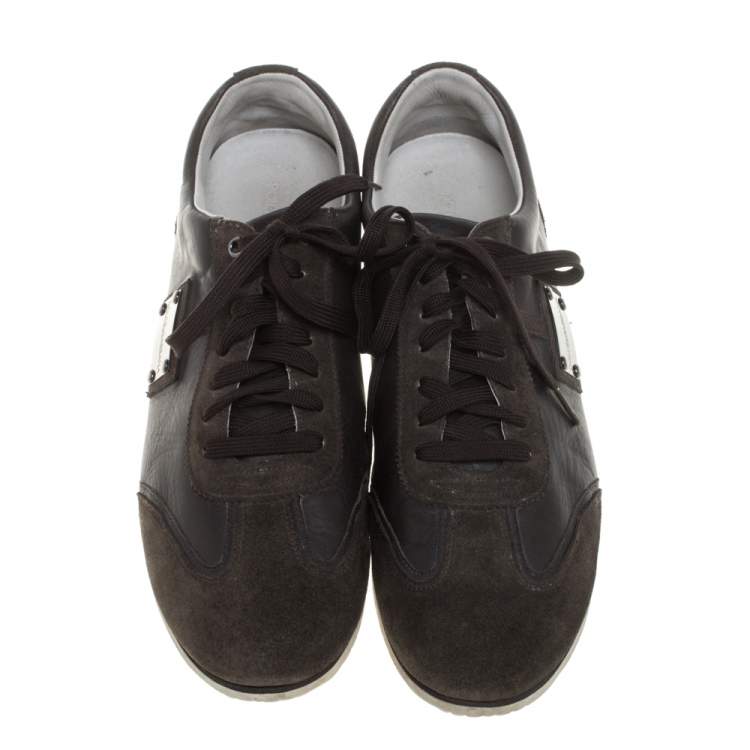 Pre Owned Dolce & Gabbana Dark Green Suede And Leather  Logo Plaque Sneaker Size 44
