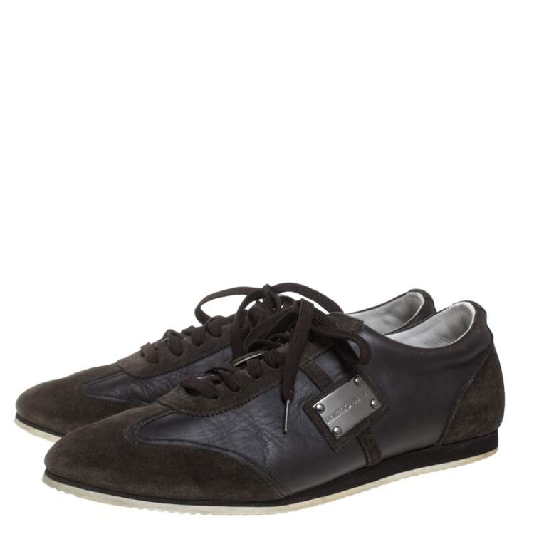 Pre Owned Dolce & Gabbana Dark Green Suede And Leather  Logo Plaque Sneaker Size 44