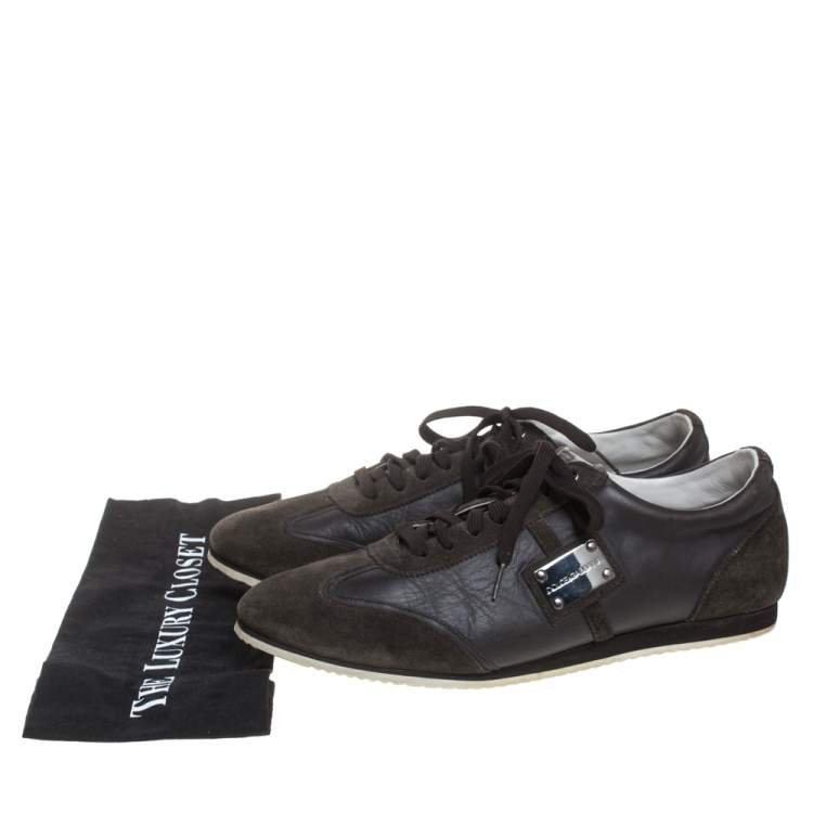 Pre Owned Dolce & Gabbana Dark Green Suede And Leather  Logo Plaque Sneaker Size 44