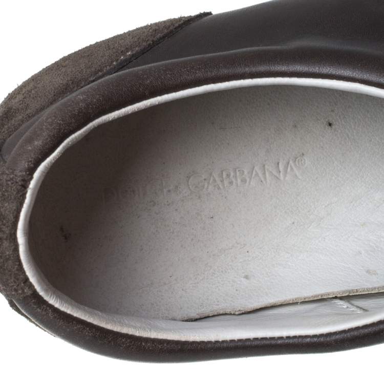 Pre Owned Dolce & Gabbana Dark Green Suede And Leather  Logo Plaque Sneaker Size 44
