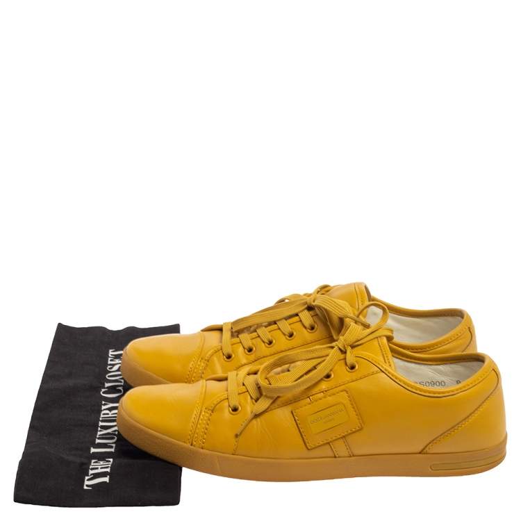 Pre Owned Dolce & Gabbana Yellow Leather Sneakers Size 43
