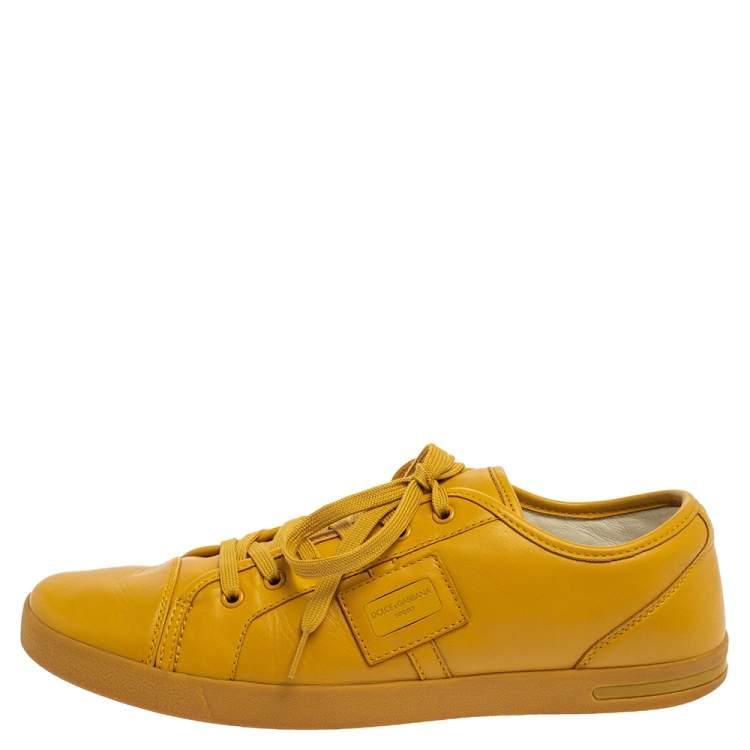 Pre Owned Dolce & Gabbana Yellow Leather Sneakers Size 43