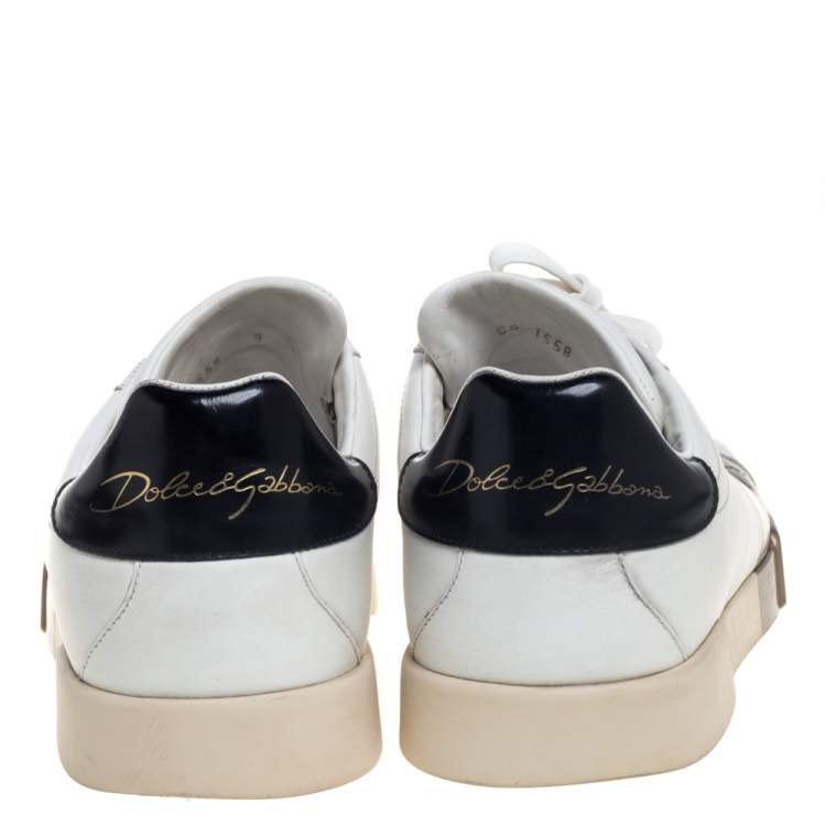 مملوكة مسبقًا Dolce & Gabbana White Leather Portofino Sneakers Size 43