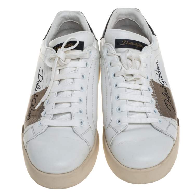 مملوكة مسبقًا Dolce & Gabbana White Leather Portofino Sneakers Size 43