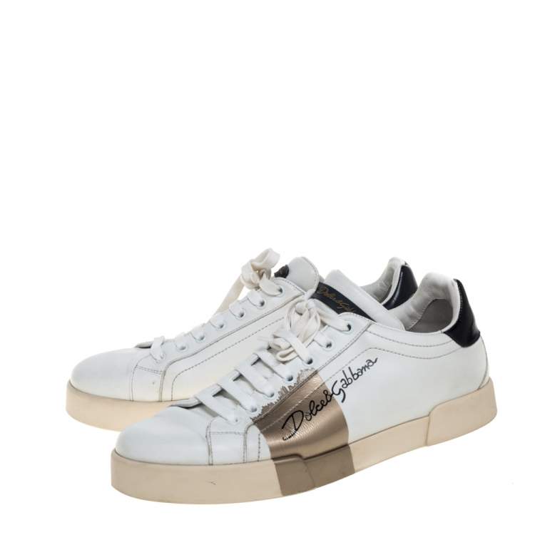مملوكة مسبقًا Dolce & Gabbana White Leather Portofino Sneakers Size 43