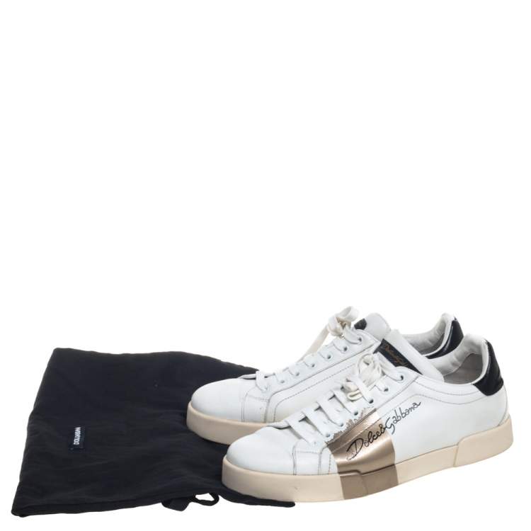 مملوكة مسبقًا Dolce & Gabbana White Leather Portofino Sneakers Size 43