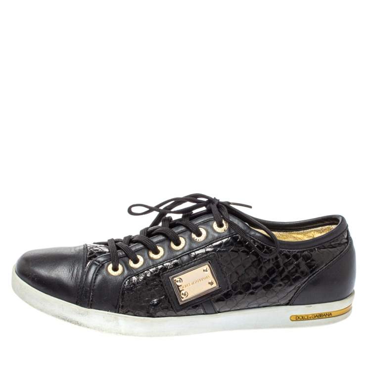 Pre Owned Dolce & Gabbana Black Python Embossed And Leather Low Top Sneakers Size 41