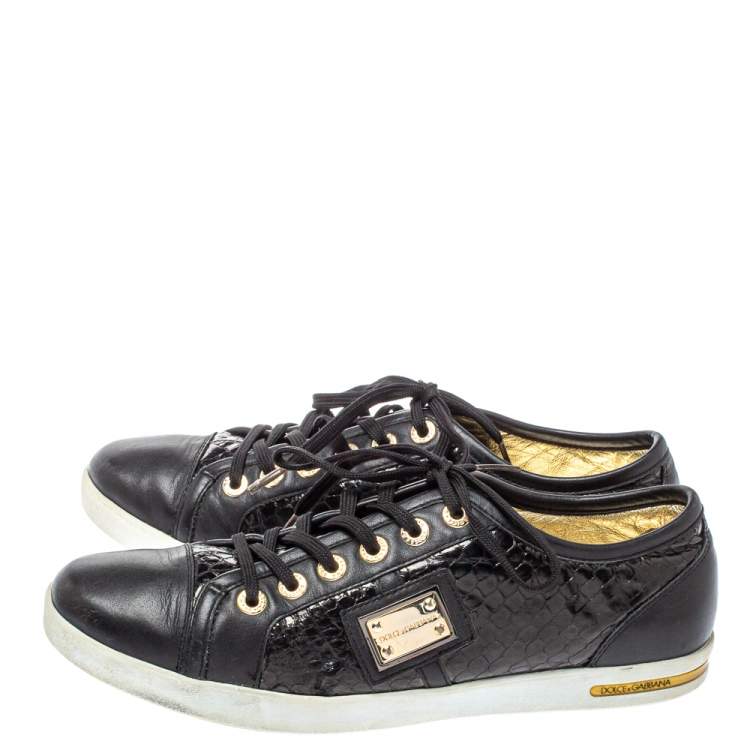 Pre Owned Dolce & Gabbana Black Python Embossed And Leather Low Top Sneakers Size 41