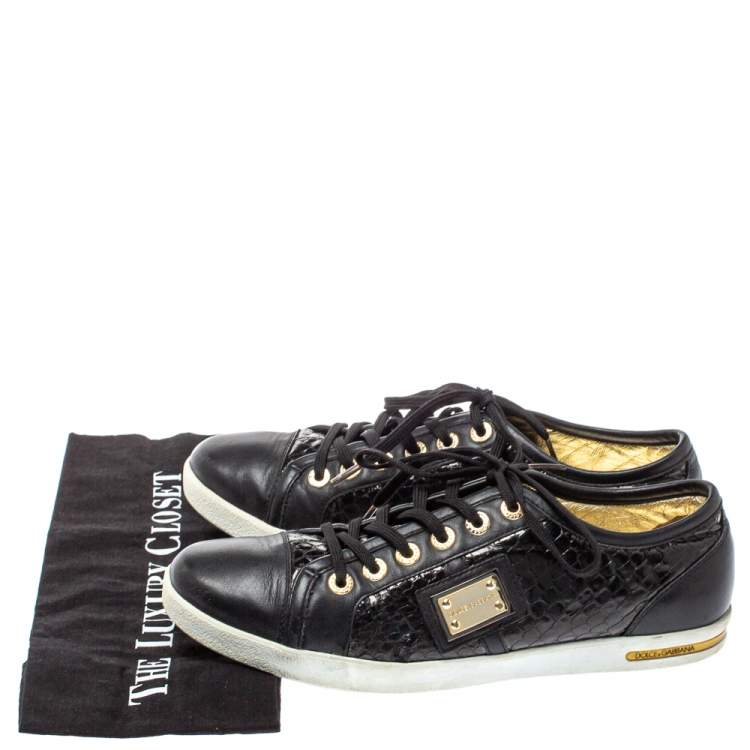 Pre Owned Dolce & Gabbana Black Python Embossed And Leather Low Top Sneakers Size 41