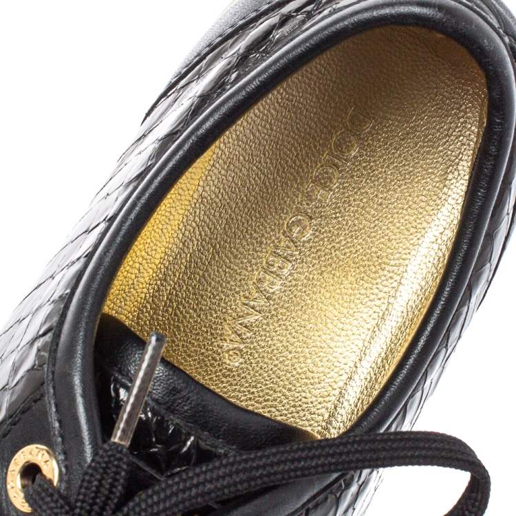 Pre Owned Dolce & Gabbana Black Python Embossed And Leather Low Top Sneakers Size 41