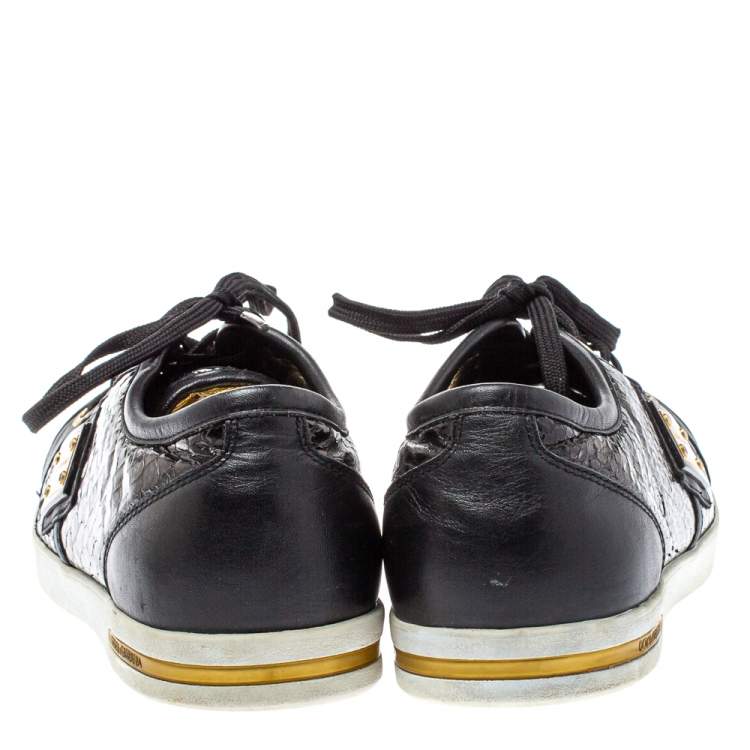 Pre Owned Dolce & Gabbana Black Python Embossed And Leather Low Top Sneakers Size 41