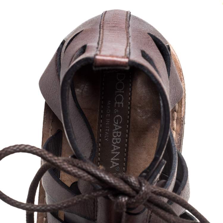 Pre Owned Dolce & Gabbana Brown Leather Gladiator Sandals Size 41.5