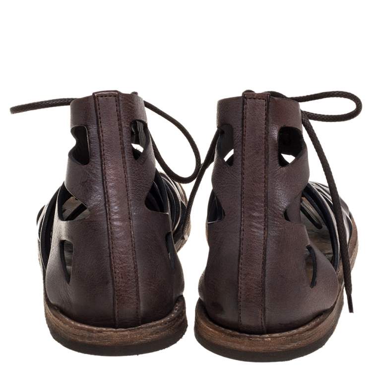 Pre Owned Dolce & Gabbana Brown Leather Gladiator Sandals Size 41.5