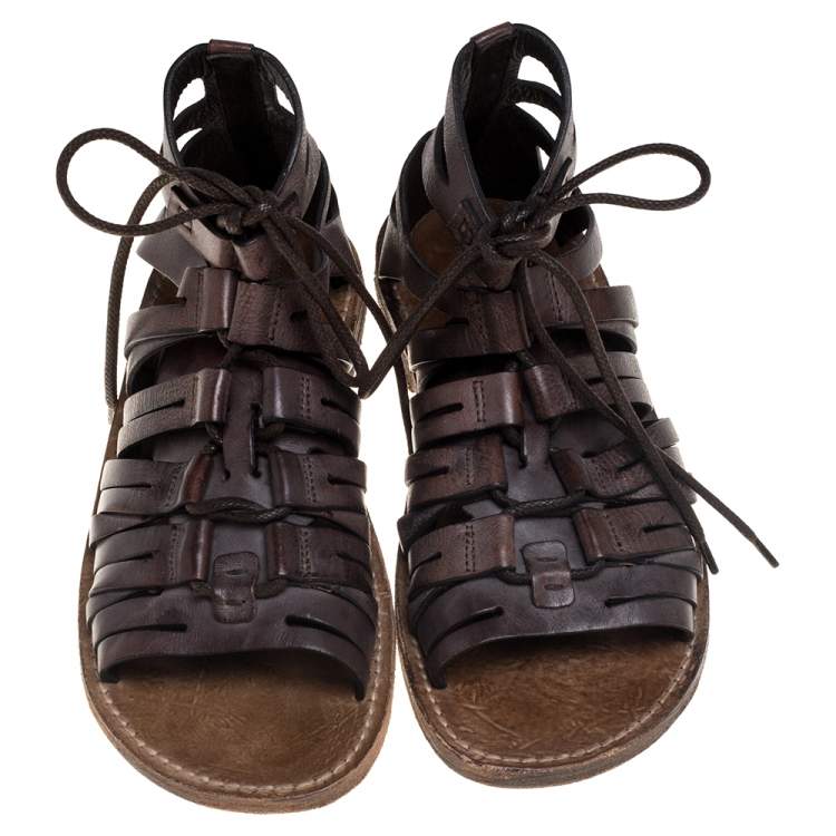 Pre Owned Dolce & Gabbana Brown Leather Gladiator Sandals Size 41.5