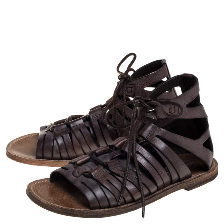 Pre Owned Dolce & Gabbana Brown Leather Gladiator Sandals Size 41.5