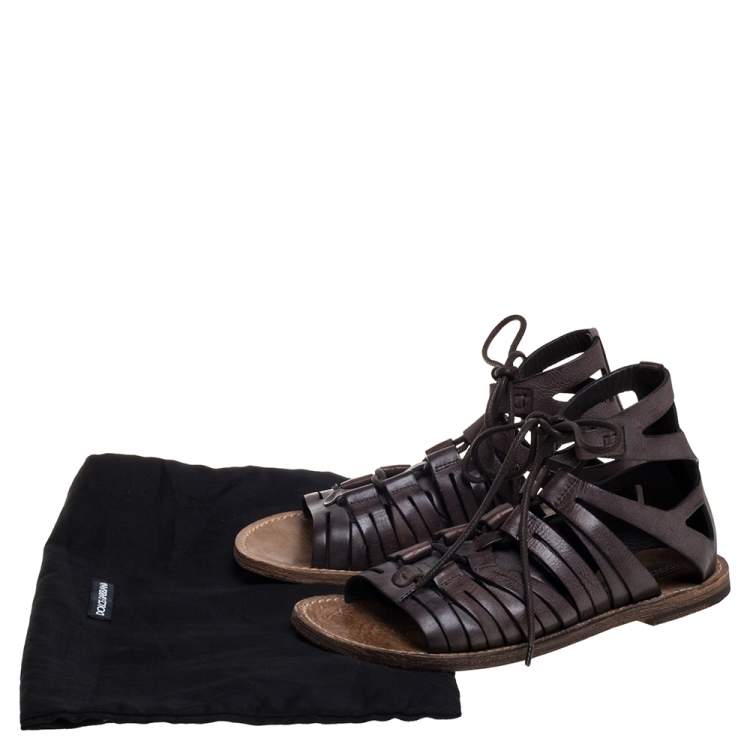 Pre Owned Dolce & Gabbana Brown Leather Gladiator Sandals Size 41.5
