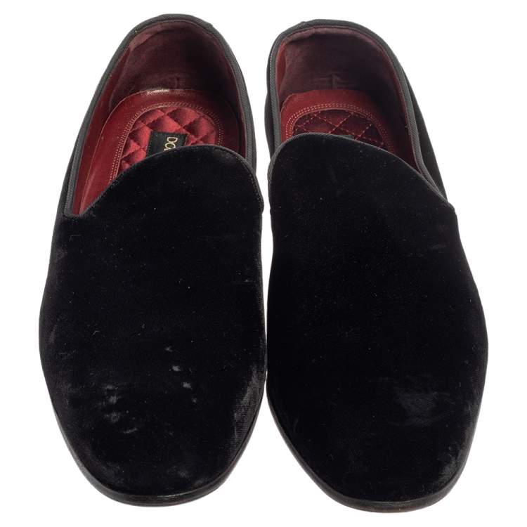 Pre Owned Dolce & Gabbana Black Velvet Smoking Slippers SIze 43