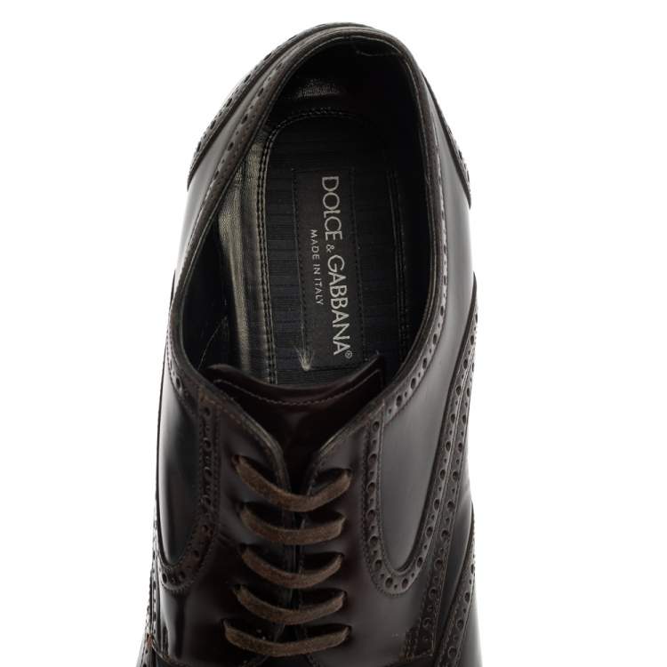 Pre Owned Dolce & Gabbana Dark Brown Leather Brogue Lace Up Derby Size 45