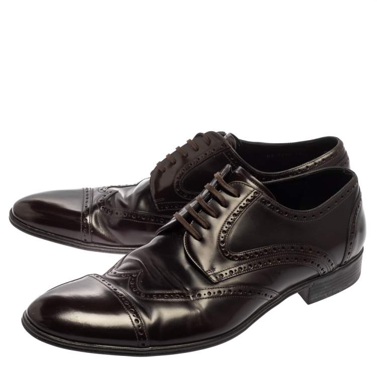 Pre Owned Dolce & Gabbana Dark Brown Leather Brogue Lace Up Derby Size 45