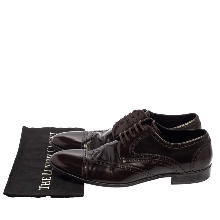 Pre Owned Dolce & Gabbana Dark Brown Leather Brogue Lace Up Derby Size 45