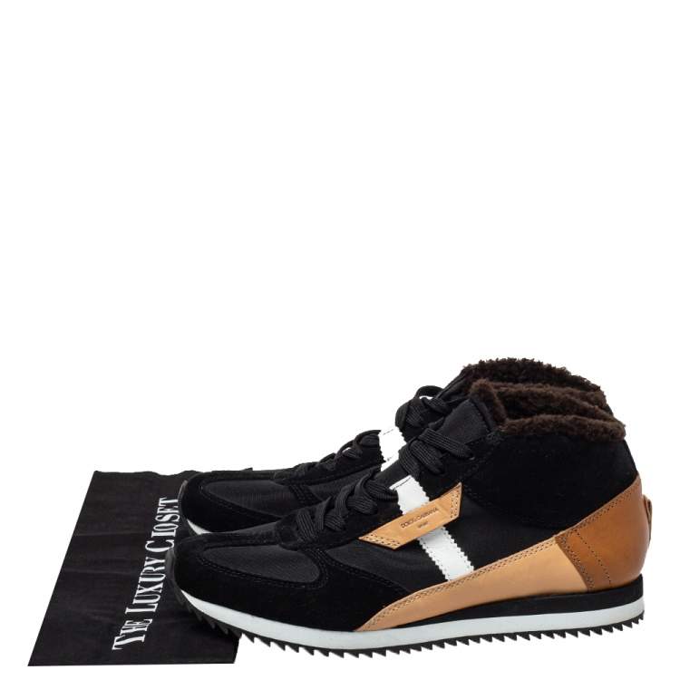 Pre Owned Dolce and Gabbana Multicolor Suede And Fur Trim Sneakers Size 42.5