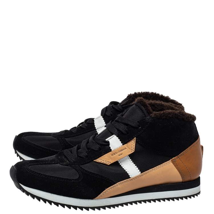 Pre Owned Dolce and Gabbana Multicolor Suede And Fur Trim Sneakers Size 42.5