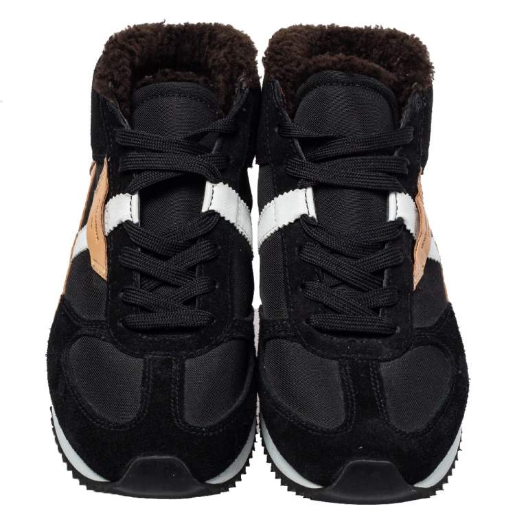 Pre Owned Dolce and Gabbana Multicolor Suede And Fur Trim Sneakers Size 42.5