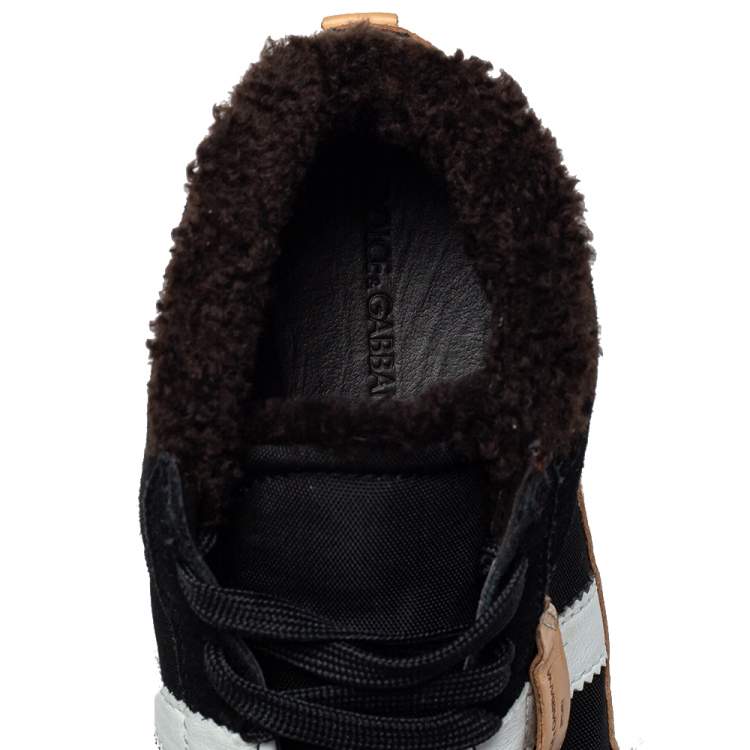 Pre Owned Dolce and Gabbana Multicolor Suede And Fur Trim Sneakers Size 42.5