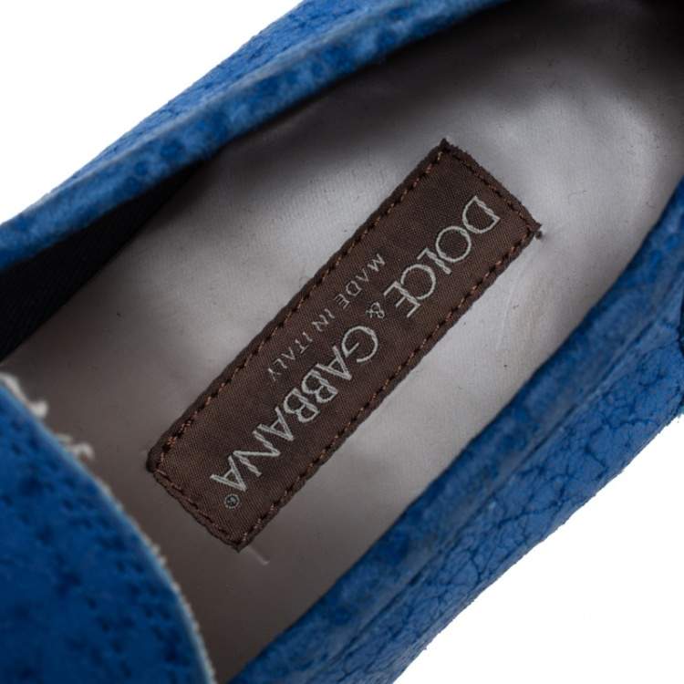 Pre Owned Dolce & Gabbana Blue Textured Suede Genova Slip On Loafers Size 43