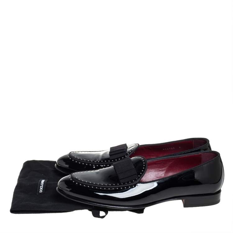 Pre Owned  Dolce & Gabbana Black Patent Leather Studded Slip On Loafers Size 43